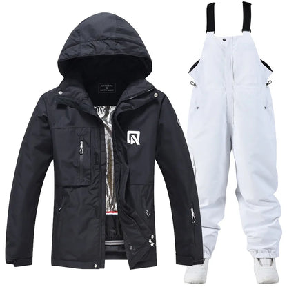 Waterproof ski suit for women with suspenders