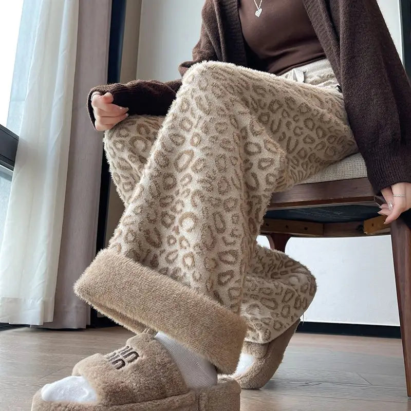 Wide leg pants for women with leopard print