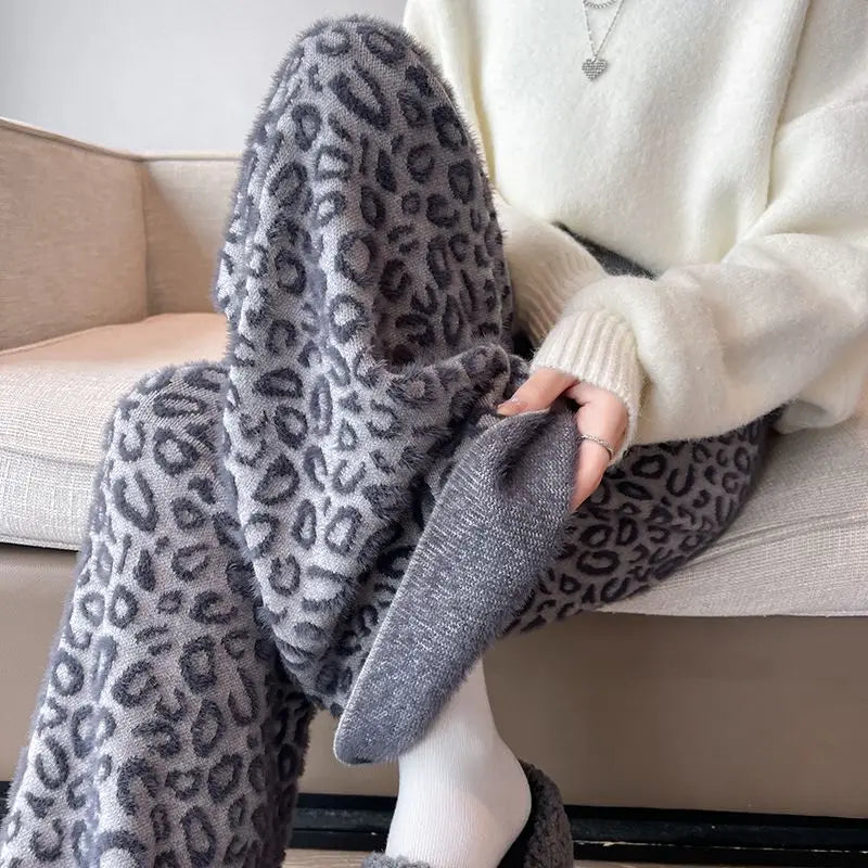 Wide leg pants for women with leopard print