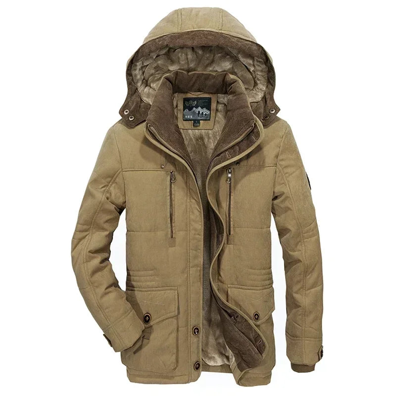 Winter jacket for men made of thick cotton material with detachable hood