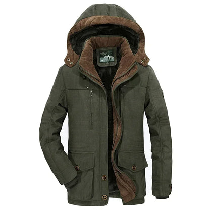 Winter jacket for men made of thick cotton material with detachable hood