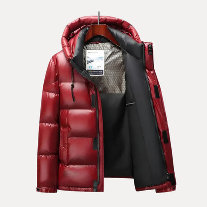 Winter jacket with hood made of down feathers