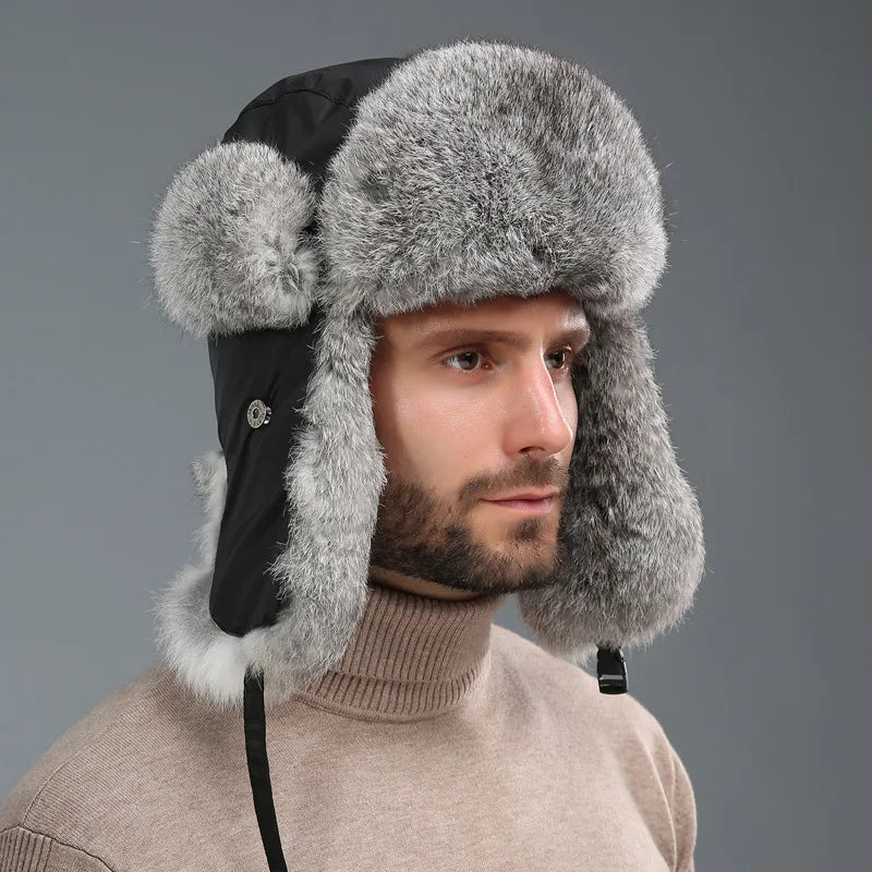Winter hat for men with ear flaps