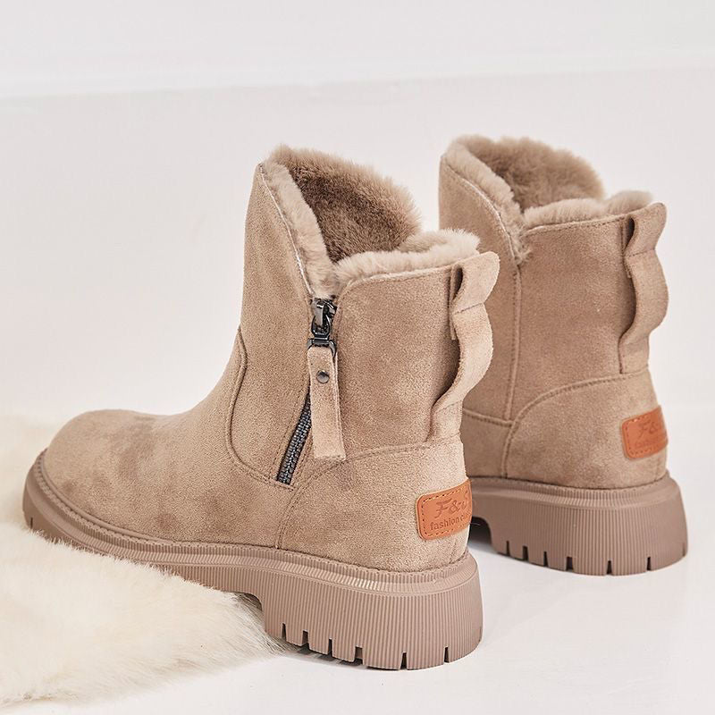 Black insulated ankle boots with a side zipper.