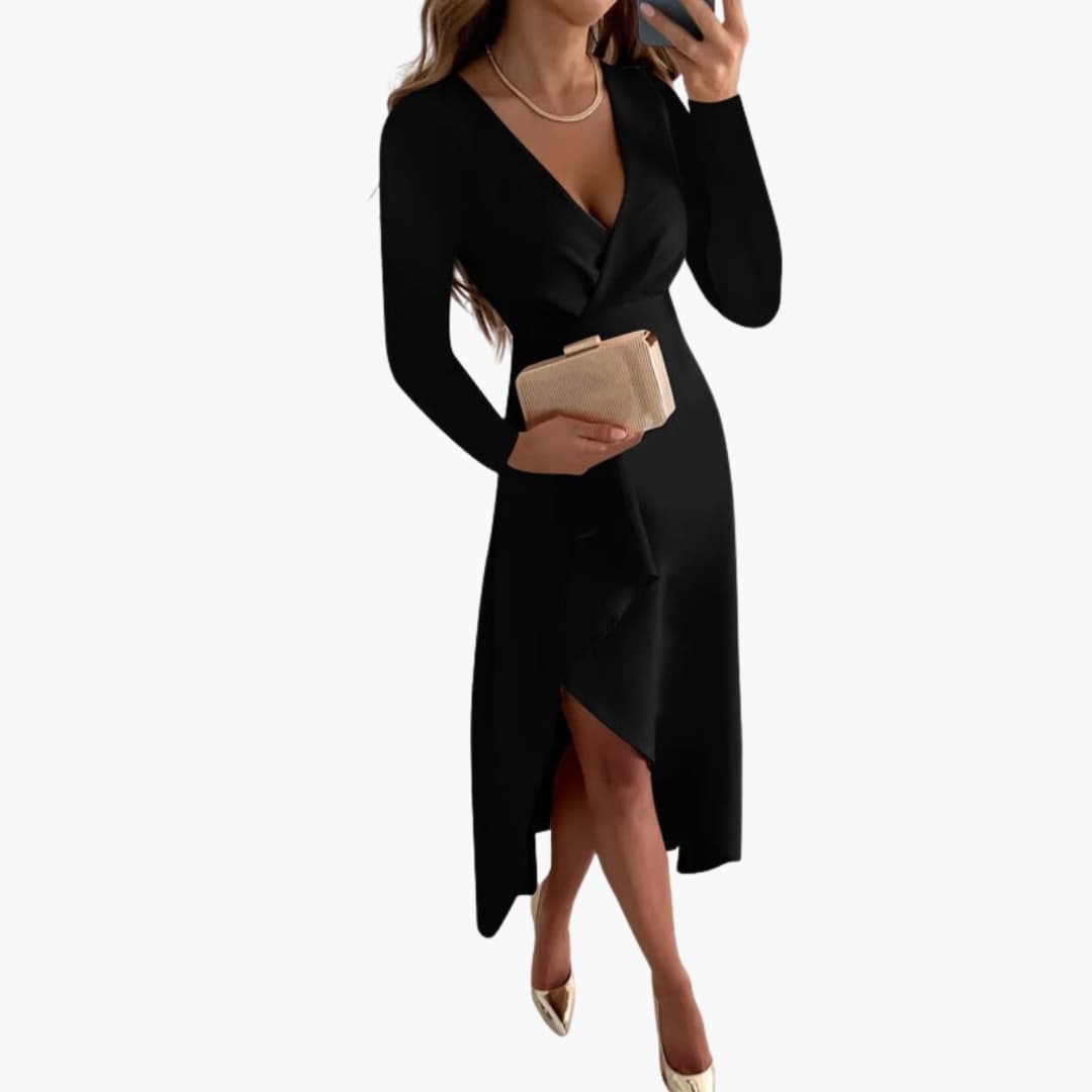 Casual Side Swept V Neck Knit Dress - Olytrend