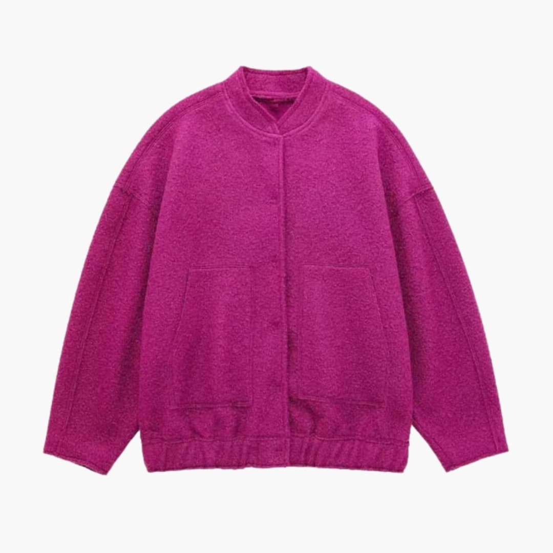 Women's Fashion Bomber Jacket with Concealed Buttons