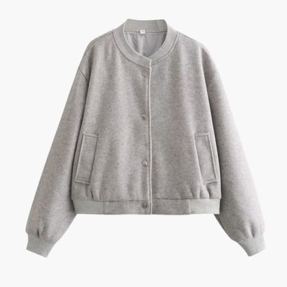 Women's Casual Bomber Jacket with Pockets and Elastic Cuff