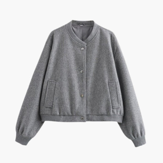Women's Casual Bomber Jacket with Pockets and Elastic Cuff - Olytrend