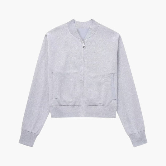 Women's Sequin Bomber Jacket with Pocket Details - Olytrend