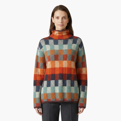 Casual Plaid Crew Neck Wool Sweater for Women