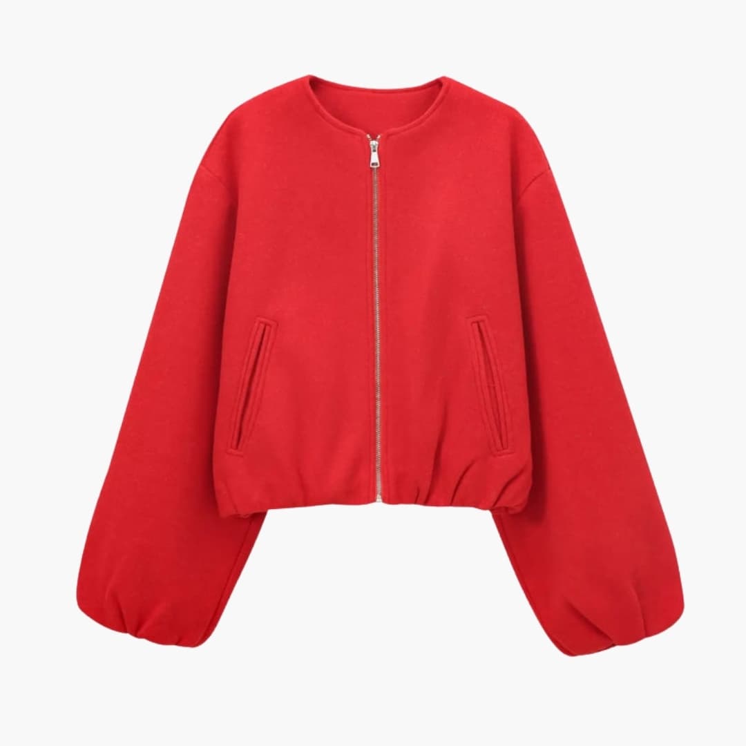 Women's Short Bomber Jacket - Easy Zip Front Closure - Olytrend