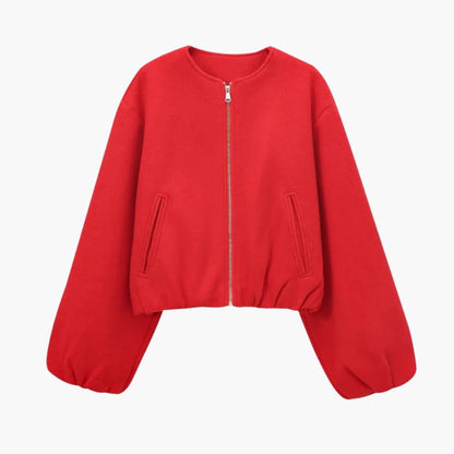 Women's Short Bomber Jacket - Easy Zip Front Closure - Olytrend