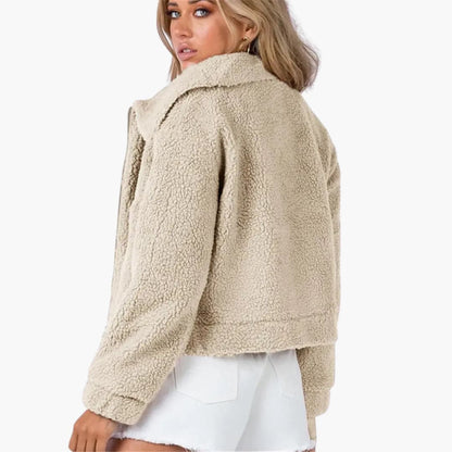 Women's Short Fleece Bomber Jacket with Zip Closure
