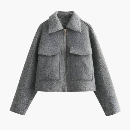 Women's Short Zip Up Bomber Jacket with Collar - Olytrend