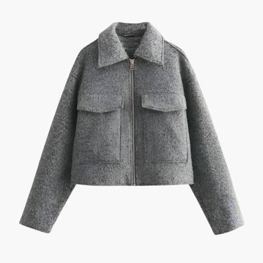 Women's Short Zip Up Bomber Jacket with Collar - Olytrend