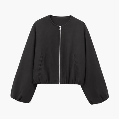 Women's Fit Zip Up Bomber Jacket with Elastic Waistband - Olytrend
