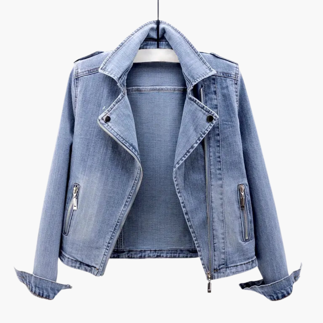 Women's Classic Blue Jean Jacket with Zip Pockets
