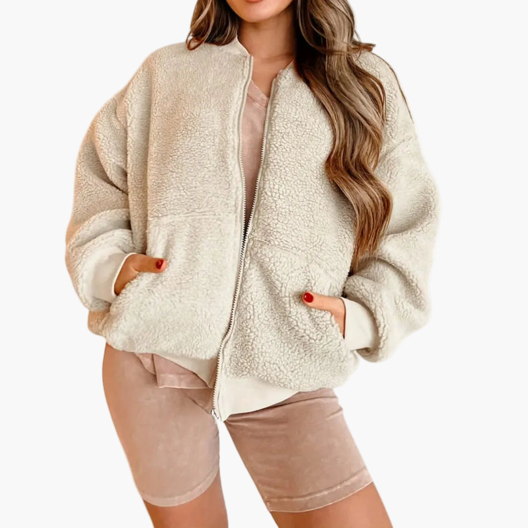 Warm Women's Zip Up Fleece Jacket with Pockets - Olytrend
