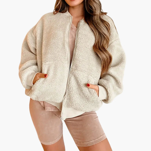 Warm Women's Zip Up Fleece Jacket with Pockets - Olytrend