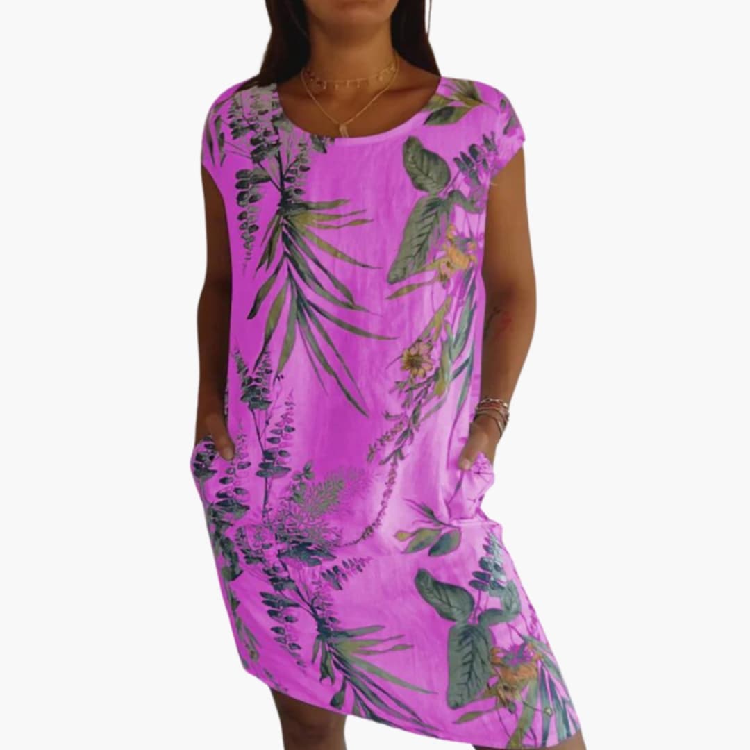 Casual Floral Knee Length Dress with Cap Sleeves