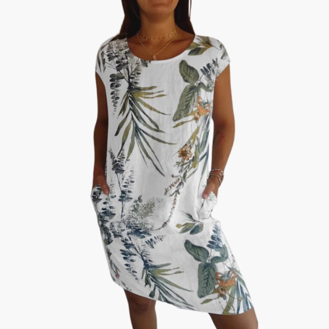 Casual Floral Knee Length Dress with Cap Sleeves - Olytrend