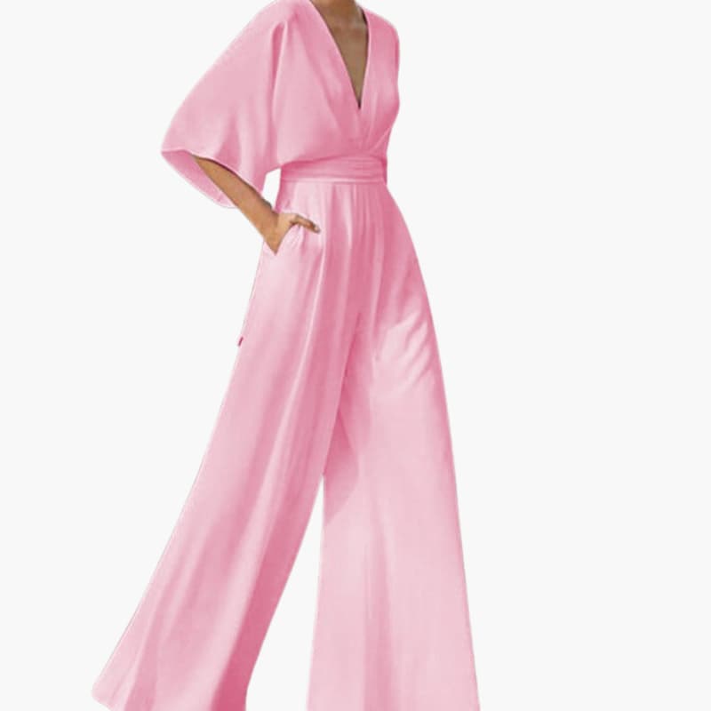 Women's V Neck Jumpsuit with Short Sleeves