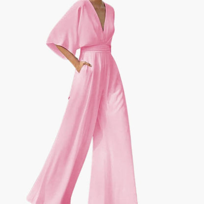 Women's V Neck Jumpsuit with Short Sleeves