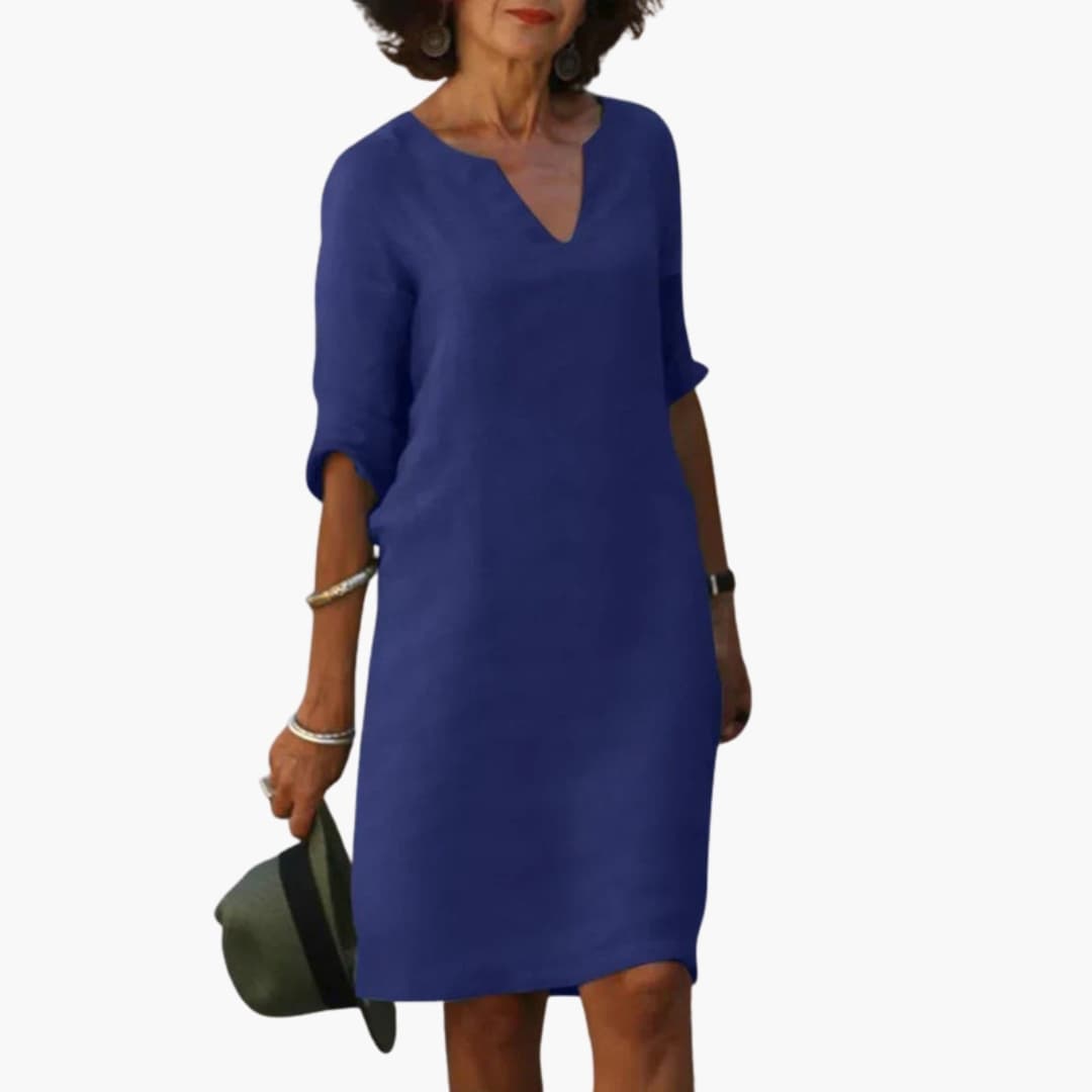 Casual V-Neck Midi Dress for Women