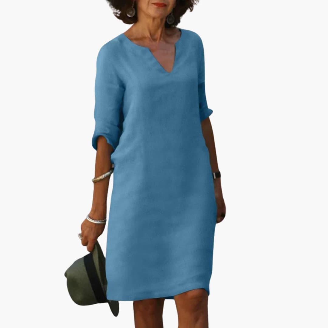 Casual V-Neck Midi Dress for Women