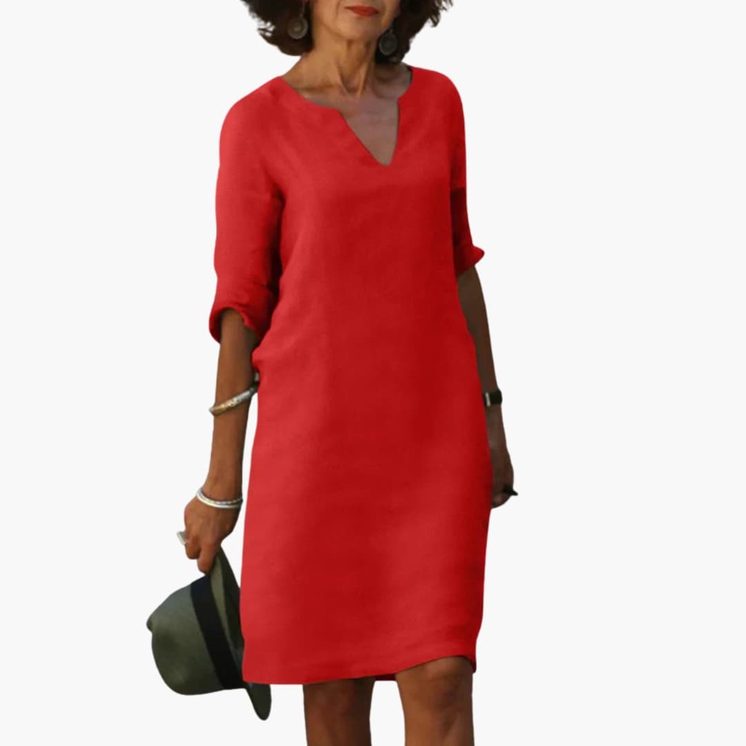 Casual V-Neck Midi Dress for Women