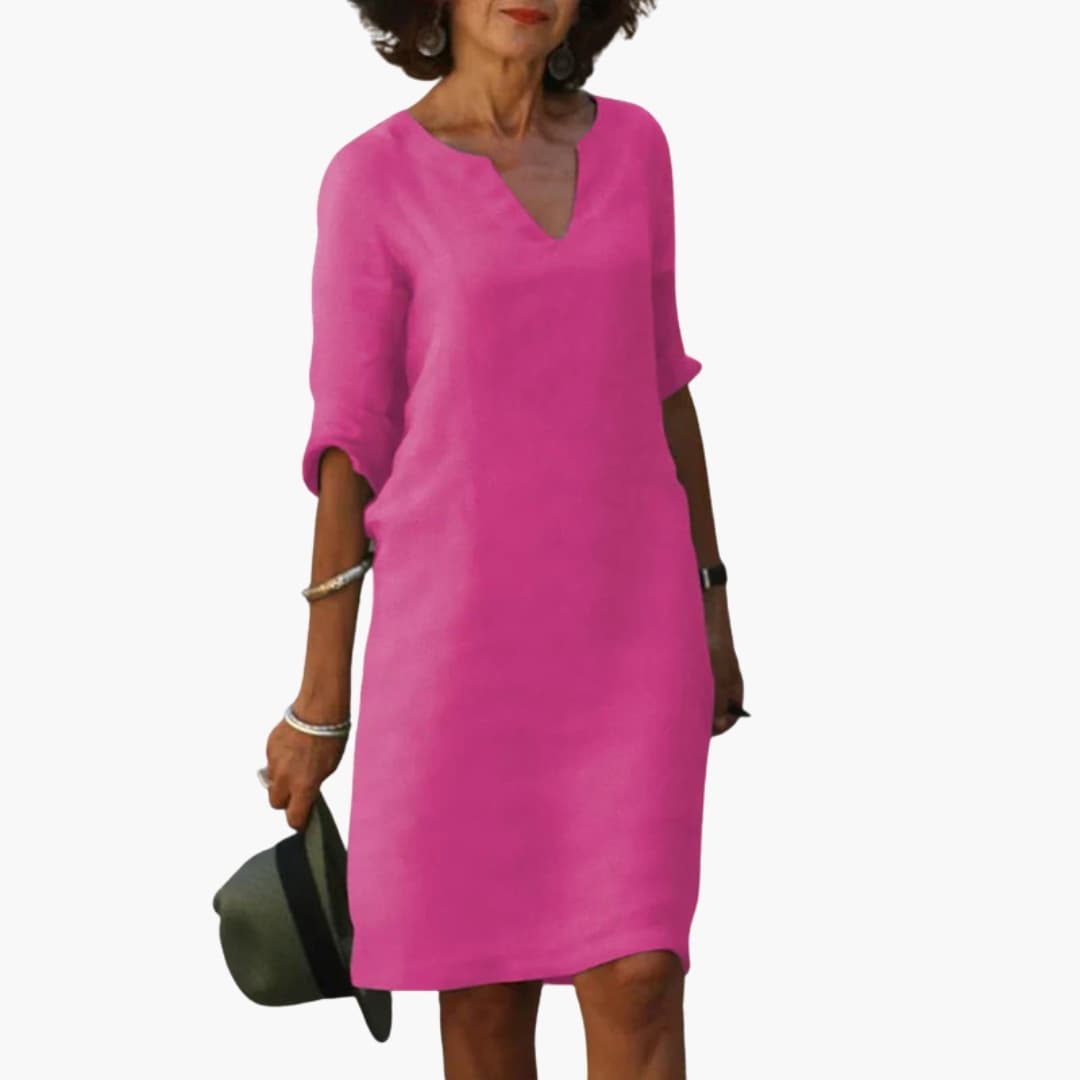 Casual V-Neck Midi Dress for Women