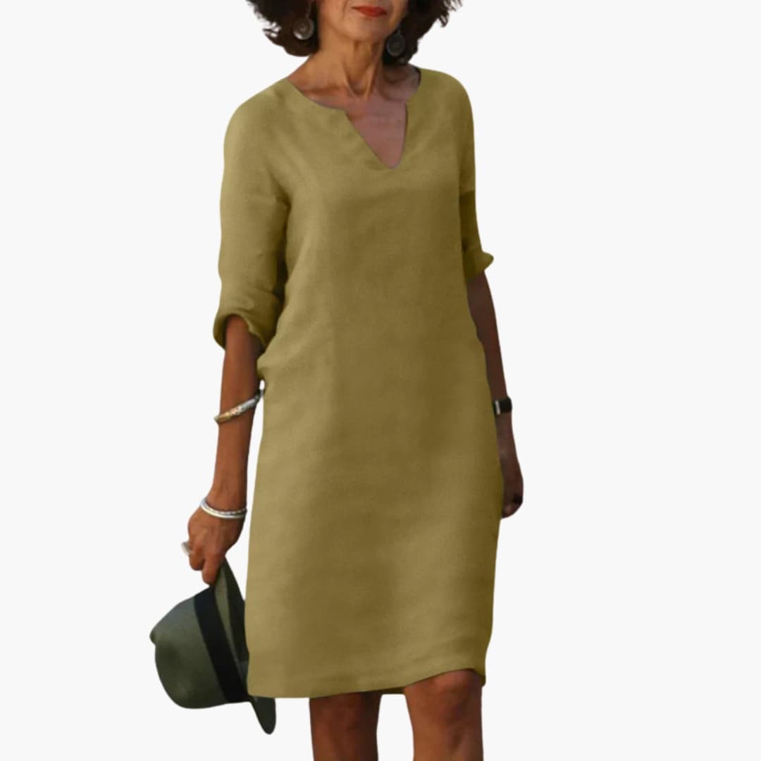 Casual V-Neck Midi Dress for Women