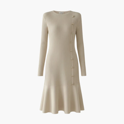 Women's Soft Sweater Dress with Buttons and Cable Knit - Olytrend