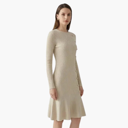 Women's Soft Sweater Dress with Buttons and Cable Knit