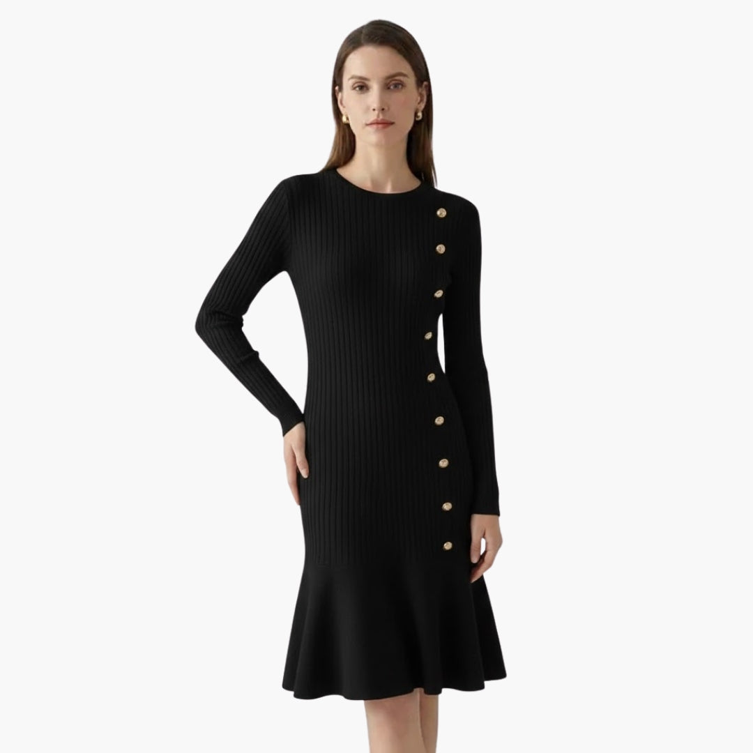 Women's Soft Sweater Dress with Buttons and Cable Knit