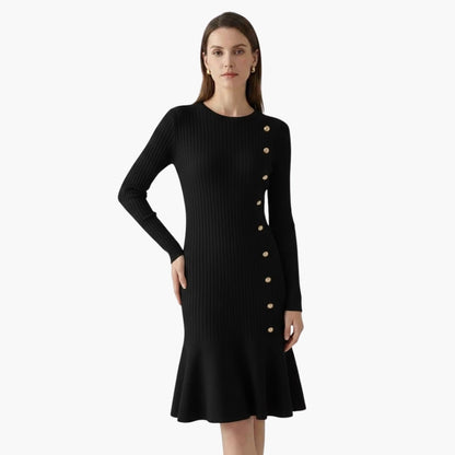 Women's Soft Sweater Dress with Buttons and Cable Knit
