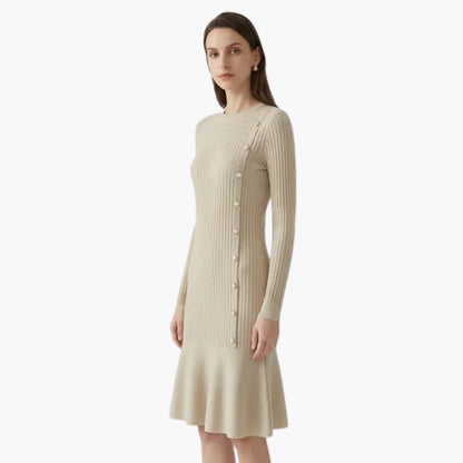 Women's Soft Sweater Dress with Buttons and Cable Knit