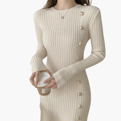 Women's Soft Sweater Dress with Buttons and Cable Knit