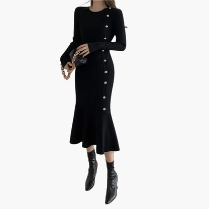 Women's Soft Sweater Dress with Buttons and Cable Knit