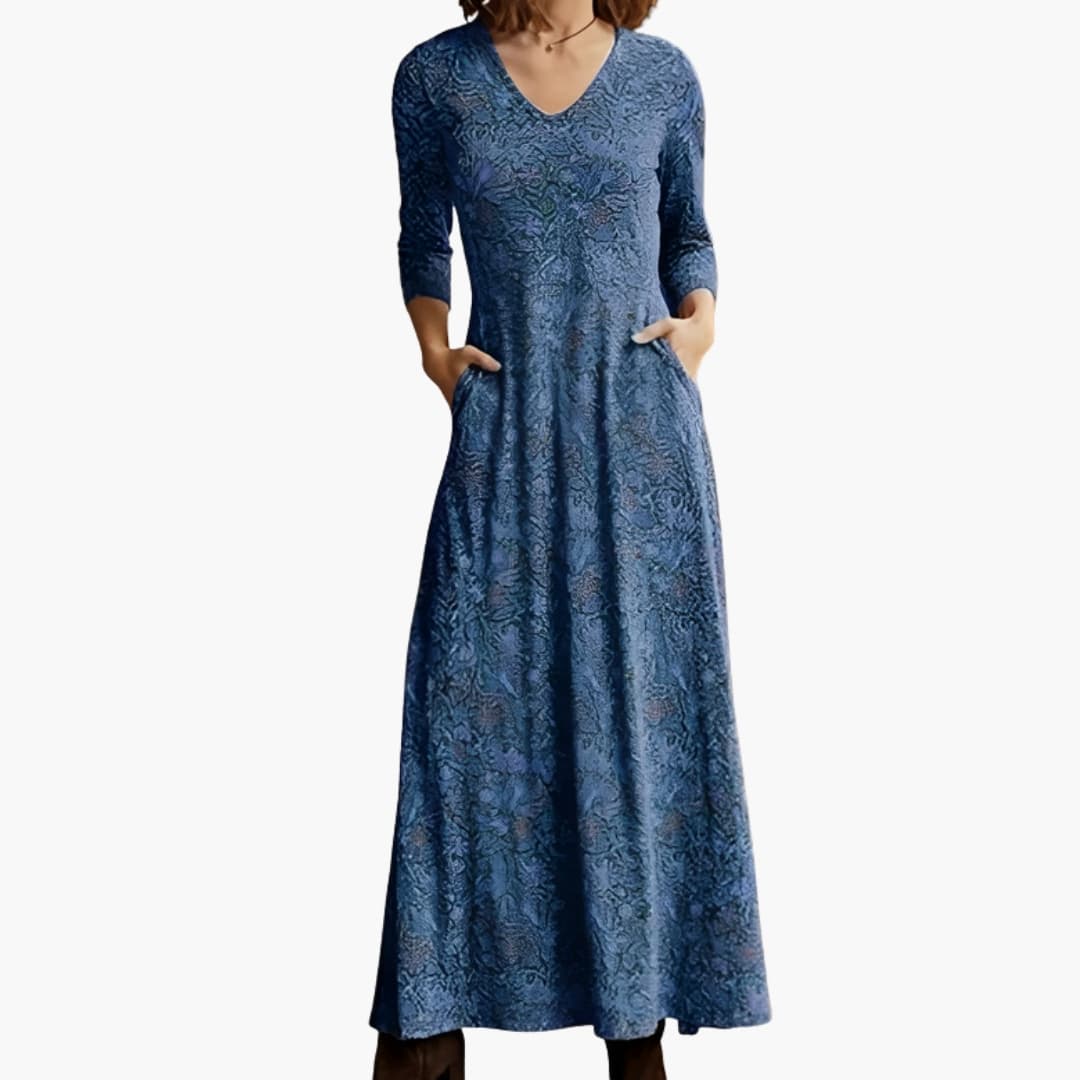 Vintage Floral Maxi Dress with Full Sleeves - Olytrend