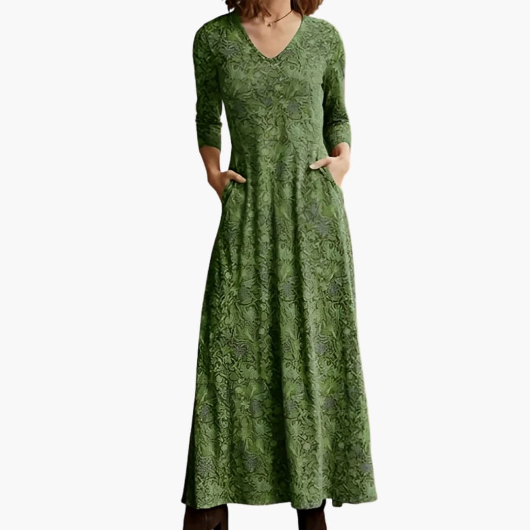 Vintage Floral Maxi Dress with Full Sleeves