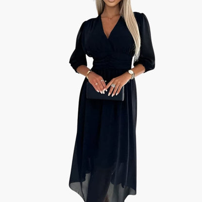 Women's Elegant Midi Wrap Dress with V Neckline