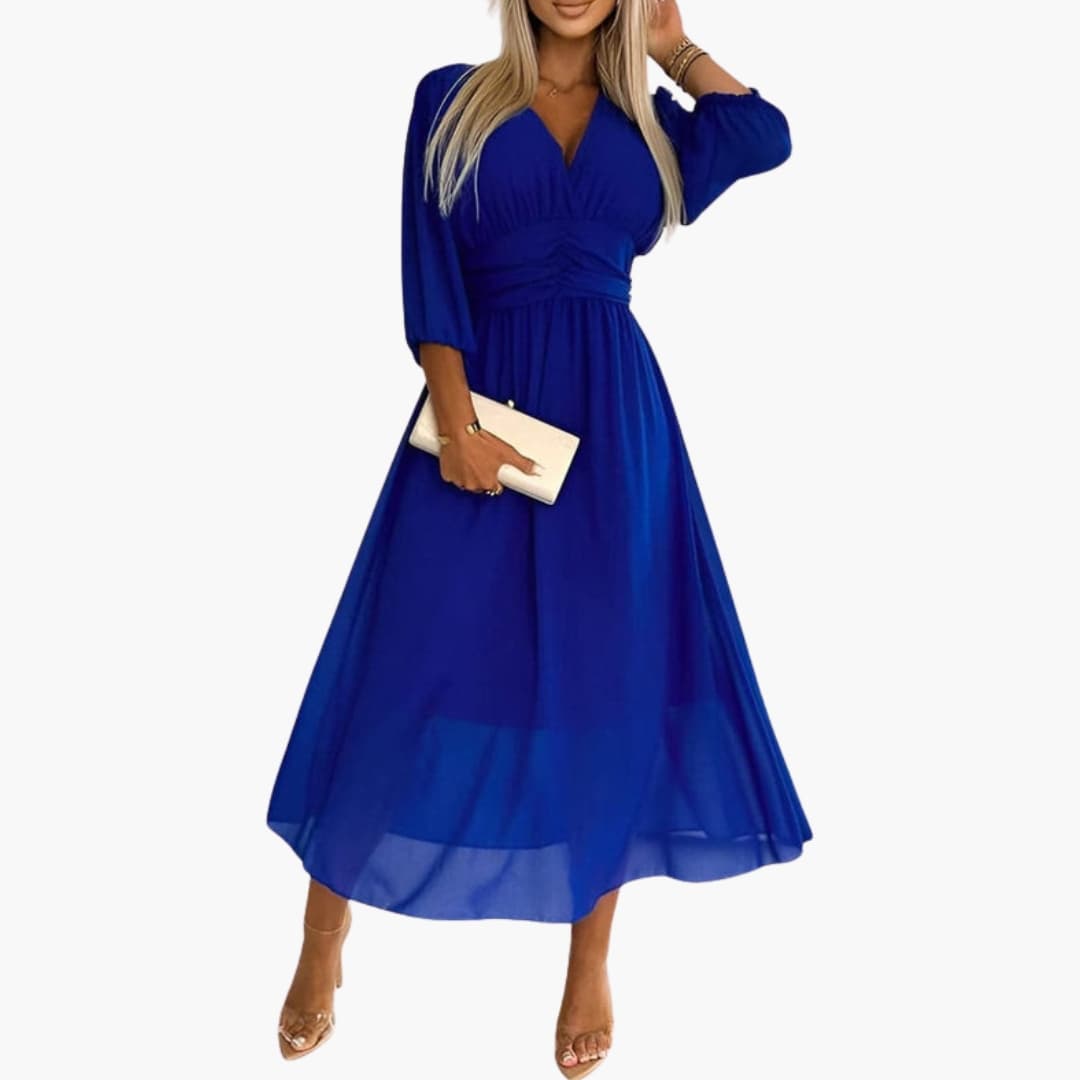 Women's Elegant Midi Wrap Dress with V Neckline - Olytrend