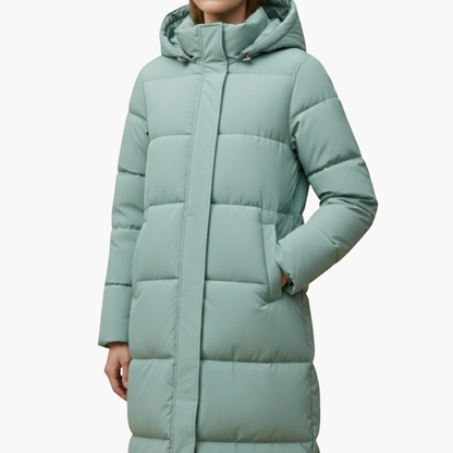 Warm Women's Parka Coat with Hood and Buttons