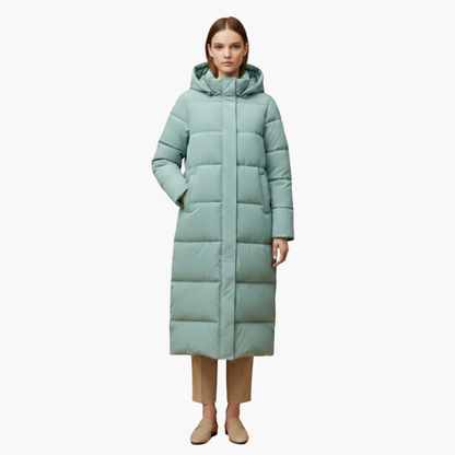 Warm Women's Parka Coat with Hood and Buttons