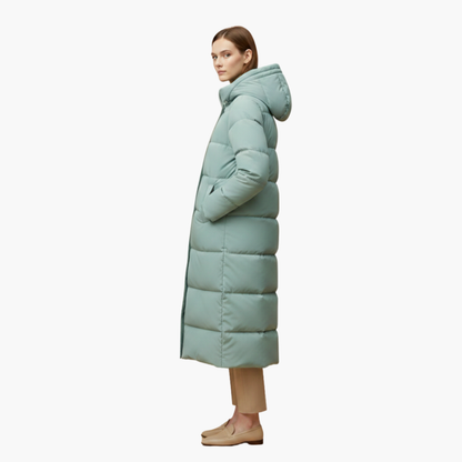 Warm Women's Parka Coat with Hood and Buttons