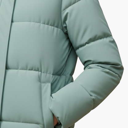 Warm Women's Parka Coat with Hood and Buttons