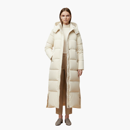 Warm Women's Parka Coat with Hood and Buttons