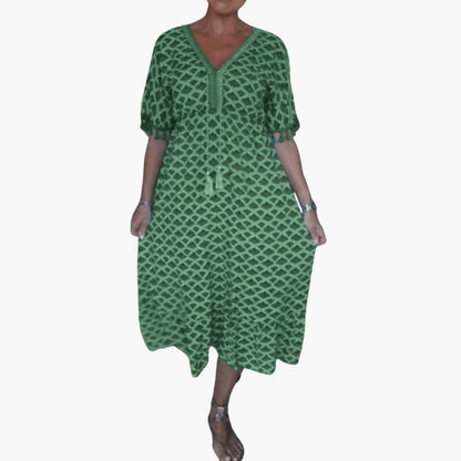 Casual V Neck Floral Midi Summer Dress for Women