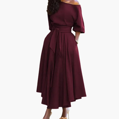Casual Off Shoulder Midi Dress with Bell Sleeves